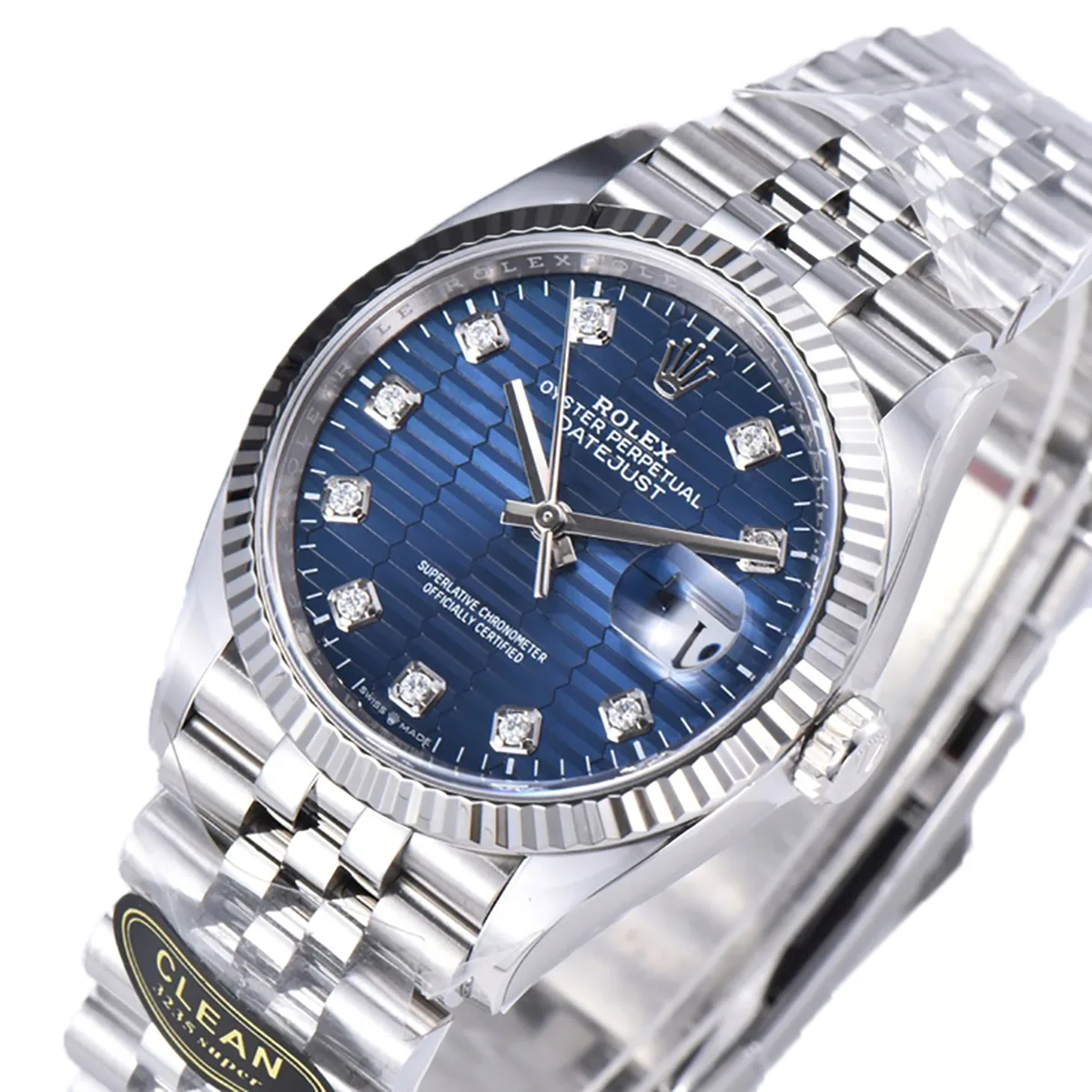 Datejust 36 126234 esfera azul con motivo e índices de diamantes en acero con brazalete Jubilee - Imagen 2