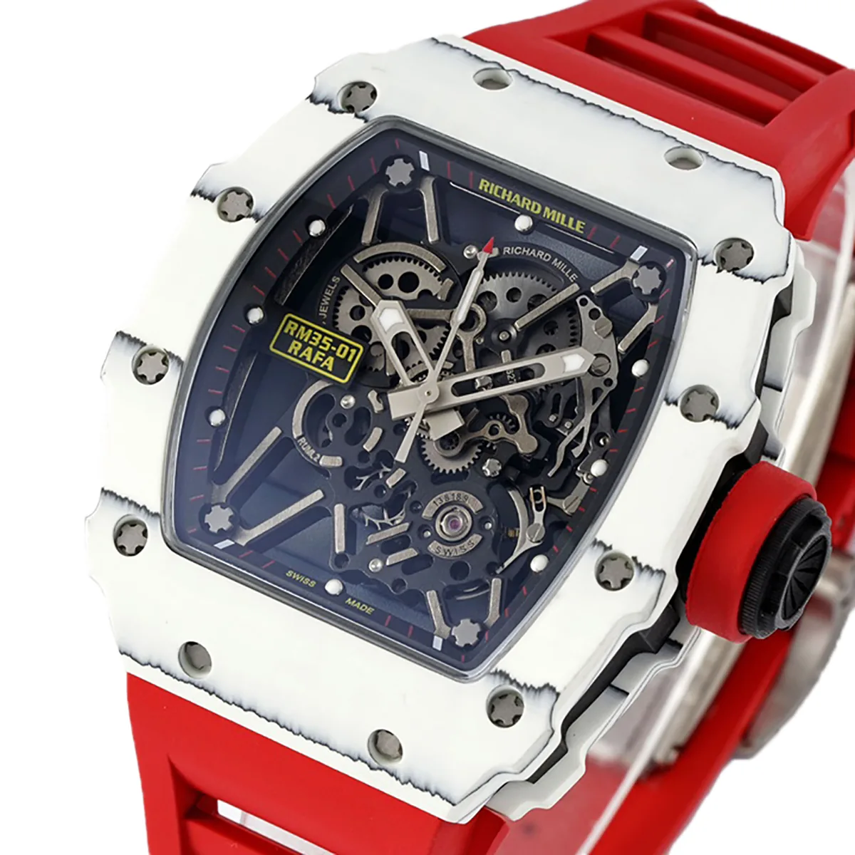 RM 035-01 Rafael Nadal White NTPT on Red Rubber Strap (Sonic) - Image 3