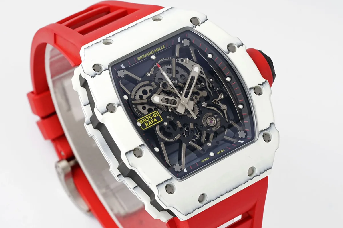RM 035-01 Rafael Nadal White NTPT on Red Rubber Strap (Sonic) - Image 2