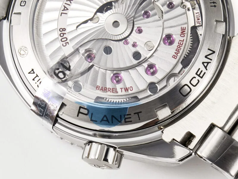 Planet Ocean 600M Co-Axial GMT 43.5mm VSF 1:1 Best Edition blaues Zifferblatt blaue Keramiklünette am SS-Armband A8605 Super Clone – Bild 14