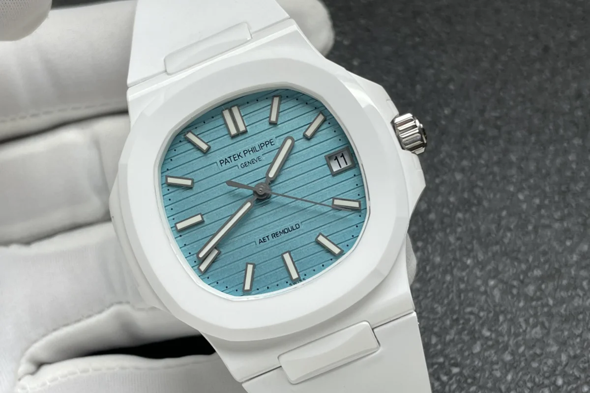 AET Nautilus 5711 Roselend Blue Dial White Ceramic