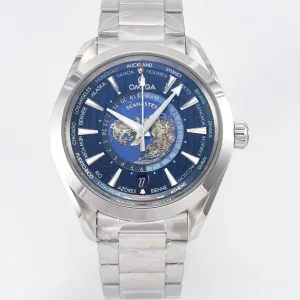 Aqua Terra 150M 43mm Worldtimer 24 VSF 1:1 Best Edition Blue Dial on SS Bracelet A8938 Super Clone