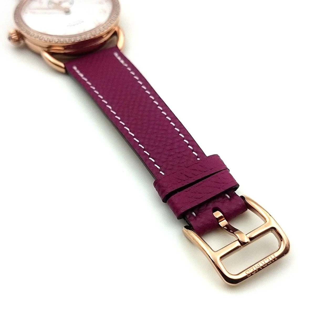 Arceau Petite Rose Gold with Diamond Bezel on Violet Epsom Leather Strap