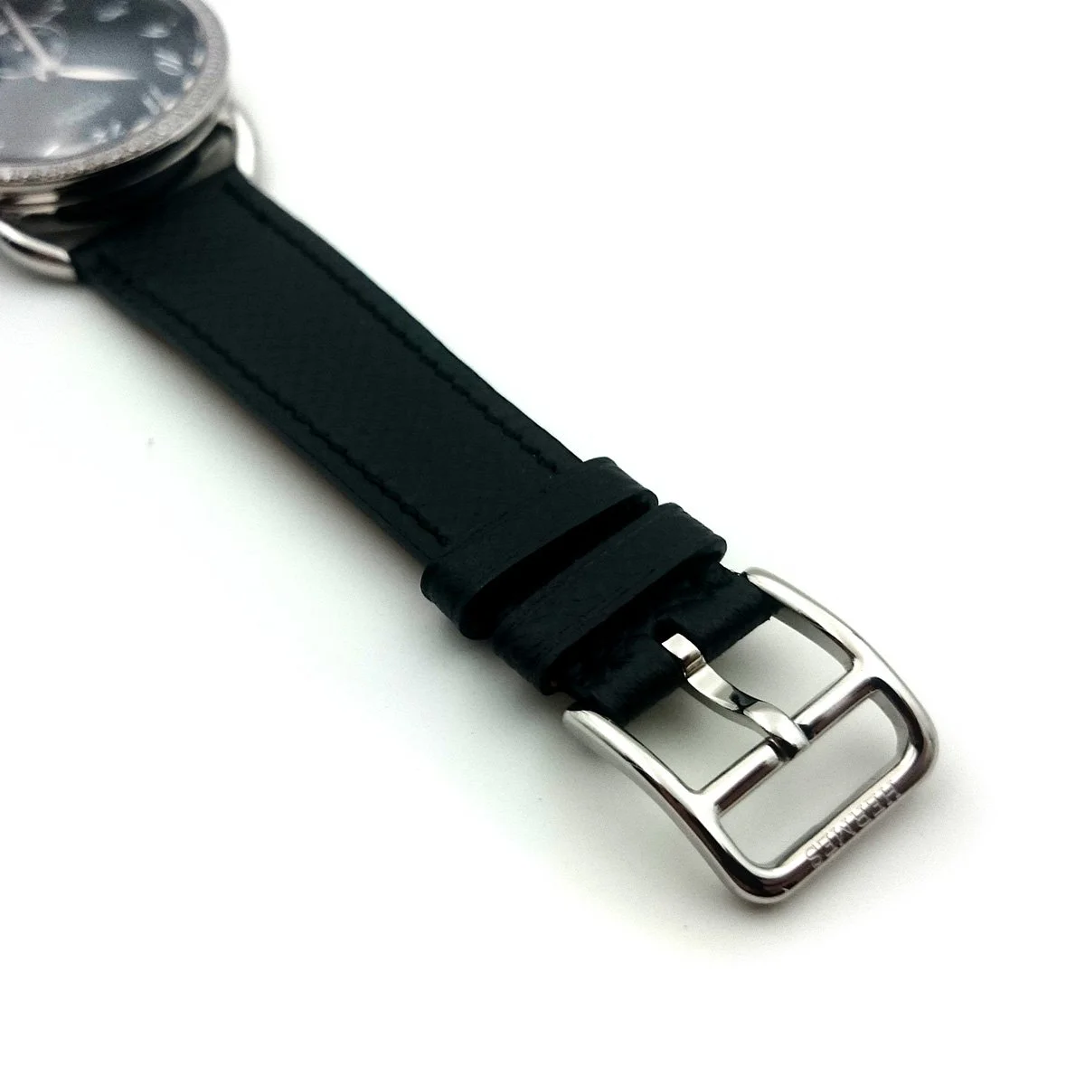 Arceau Petite Steel Black Dial with Diamond Bezel on Black Epsom Leather Strap