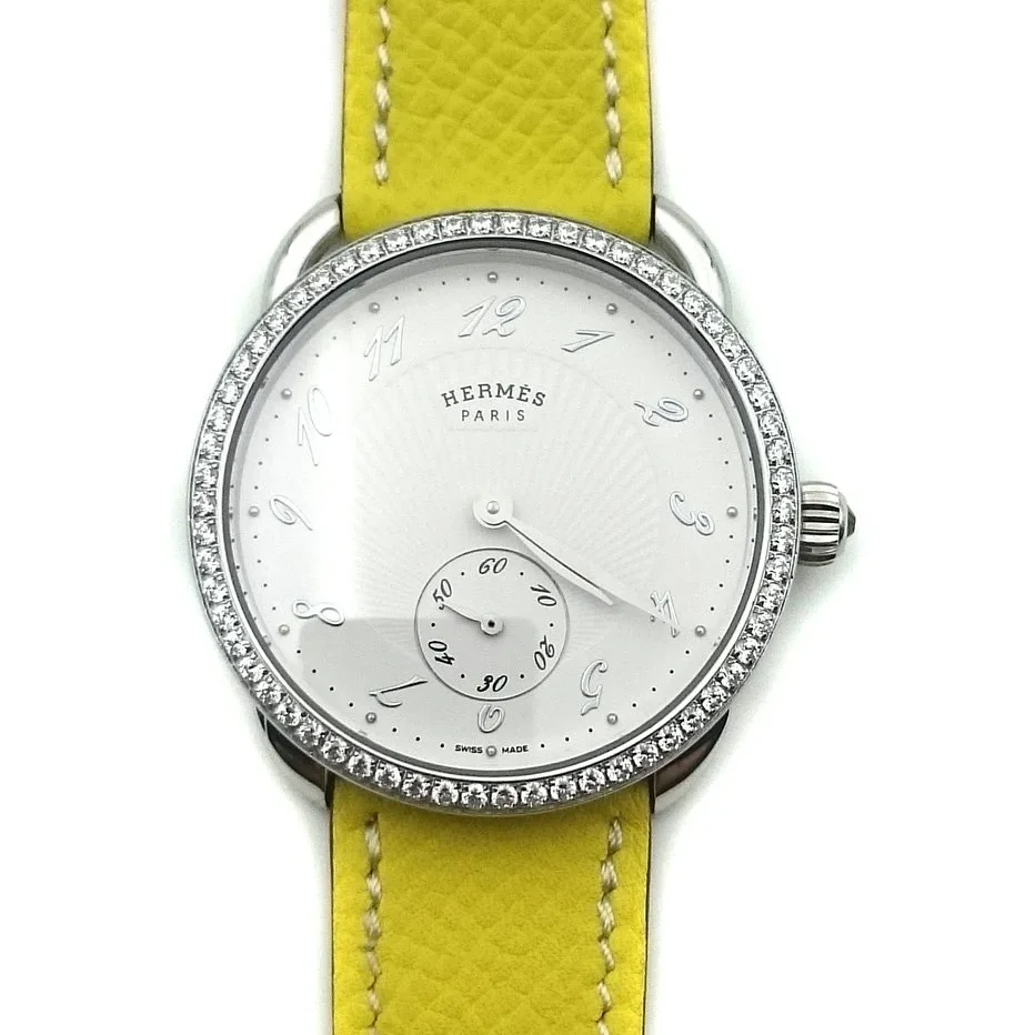 Arceau Petite Steel with Diamond Bezel on Yellow Epsom Leather Strap