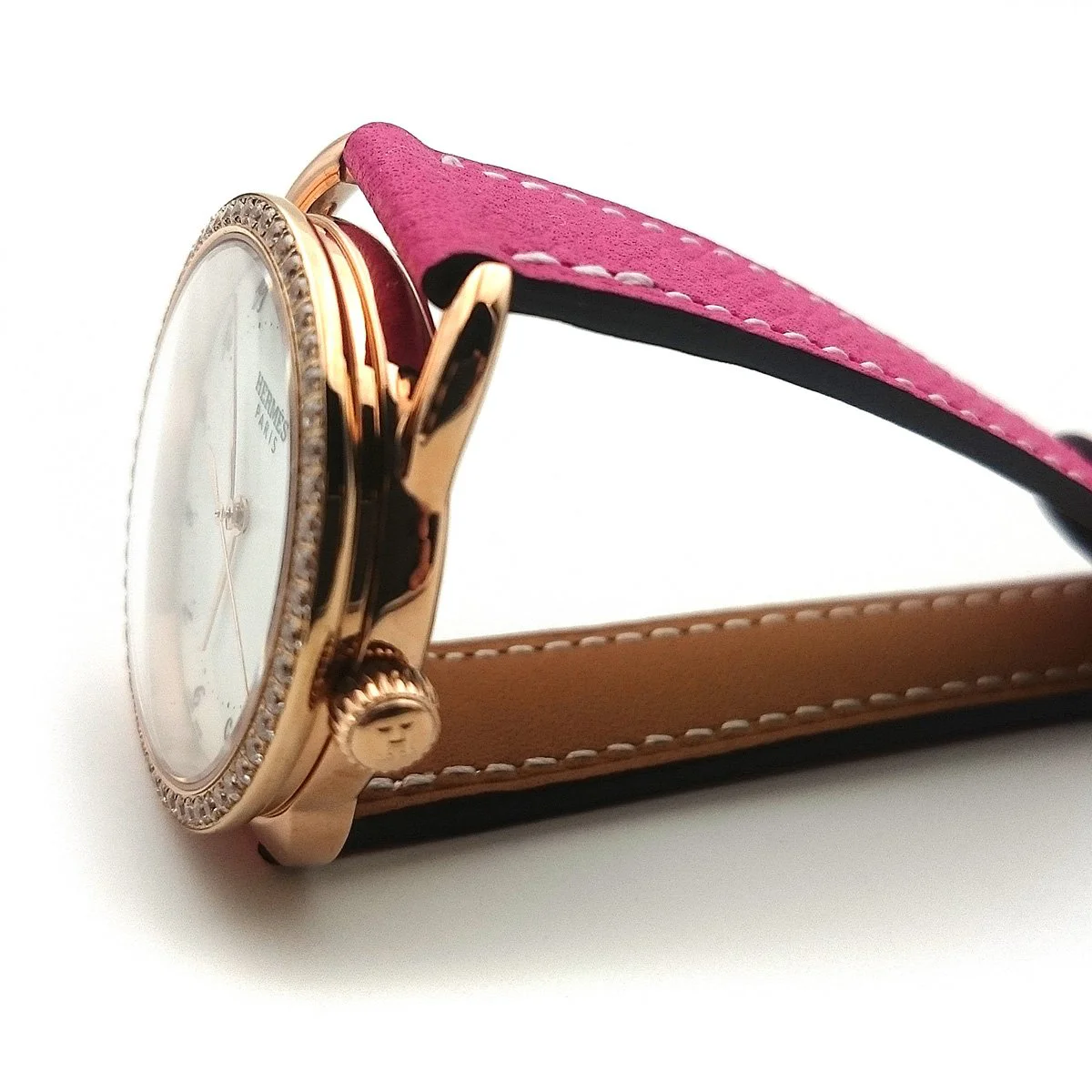 Arceau Rose Gold with Diamond Bezel on Pink Epsom Leather Strap