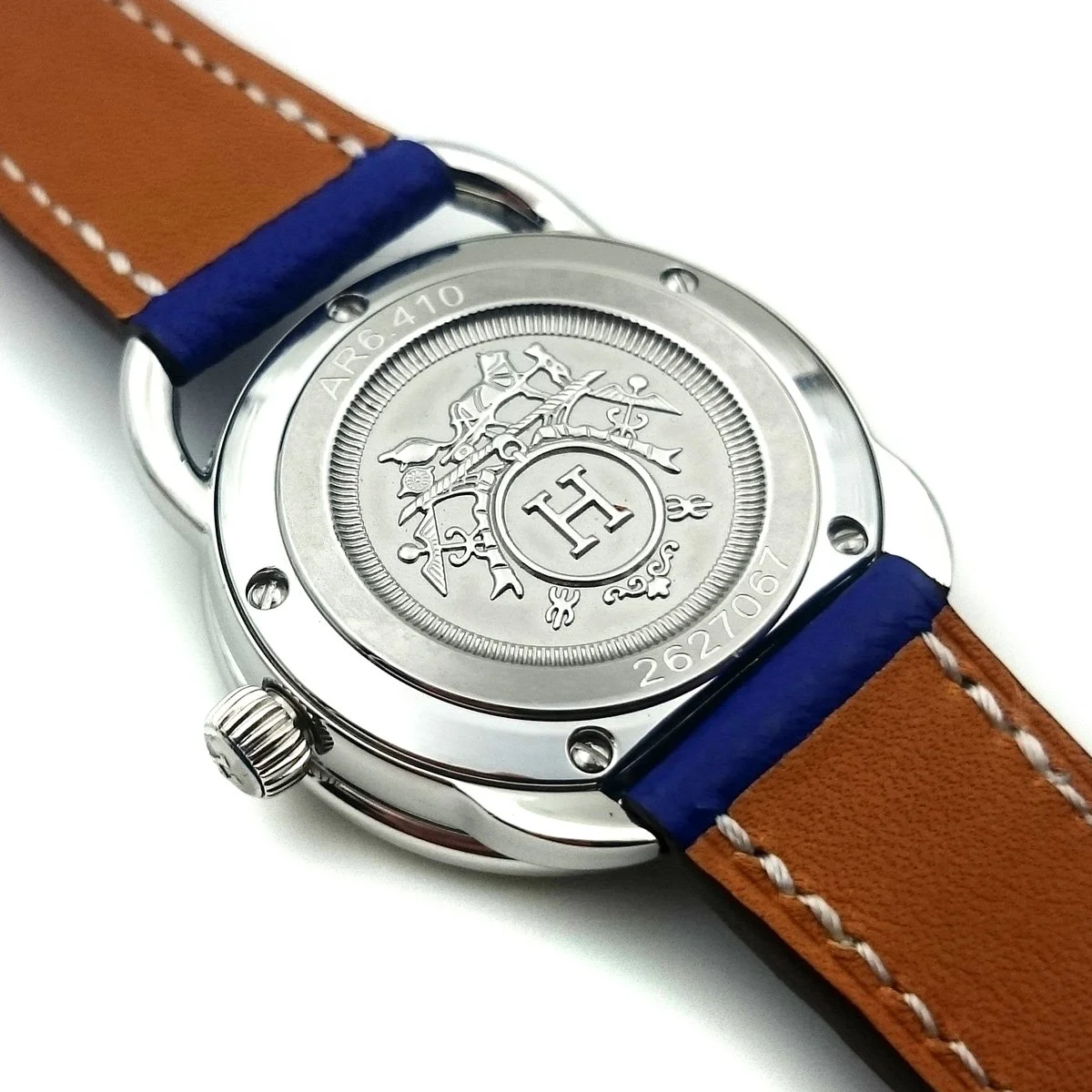 Arceau Steel with Diamond Bezel on Blue Epsom Leather Strap