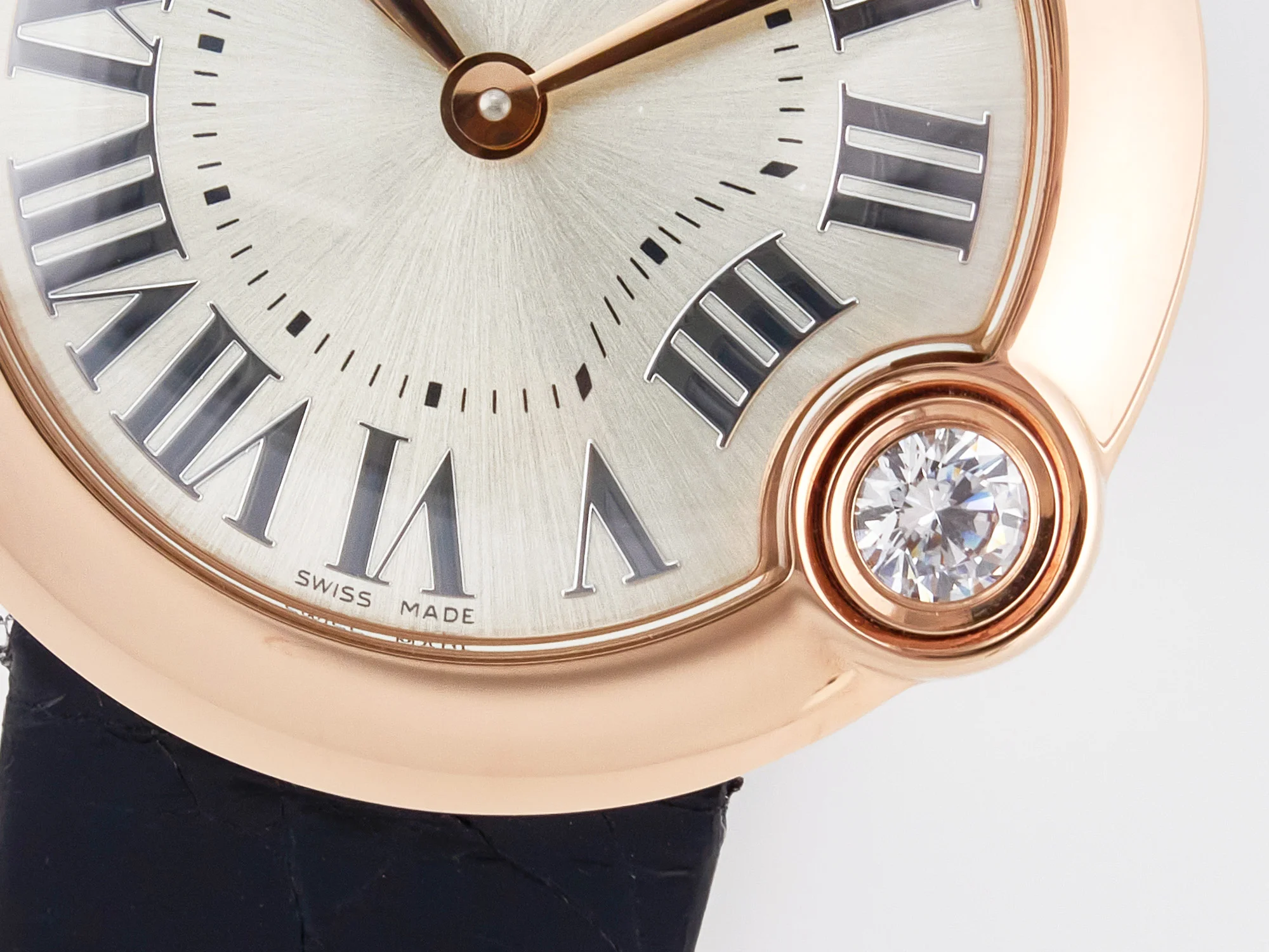 Ballon Blanc De Cartier 30mm RG DRF 1:1 Best Edition Silvered Texture Dial on Black Leather Strap Ronda Quartz