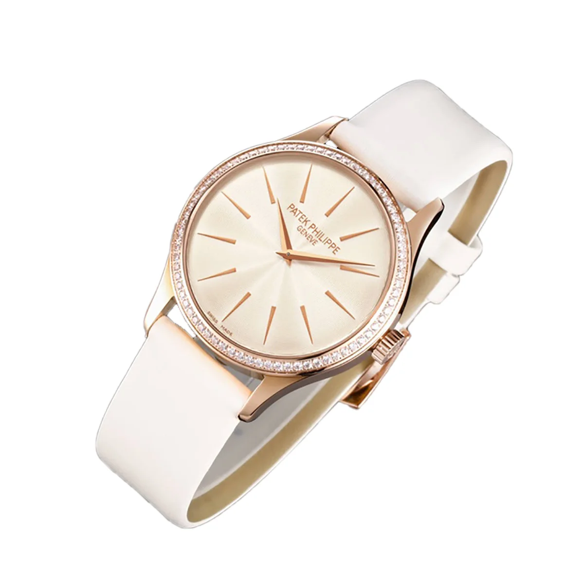 Calatrava 4997 White Dial in Rose Gold on White Leather Strap