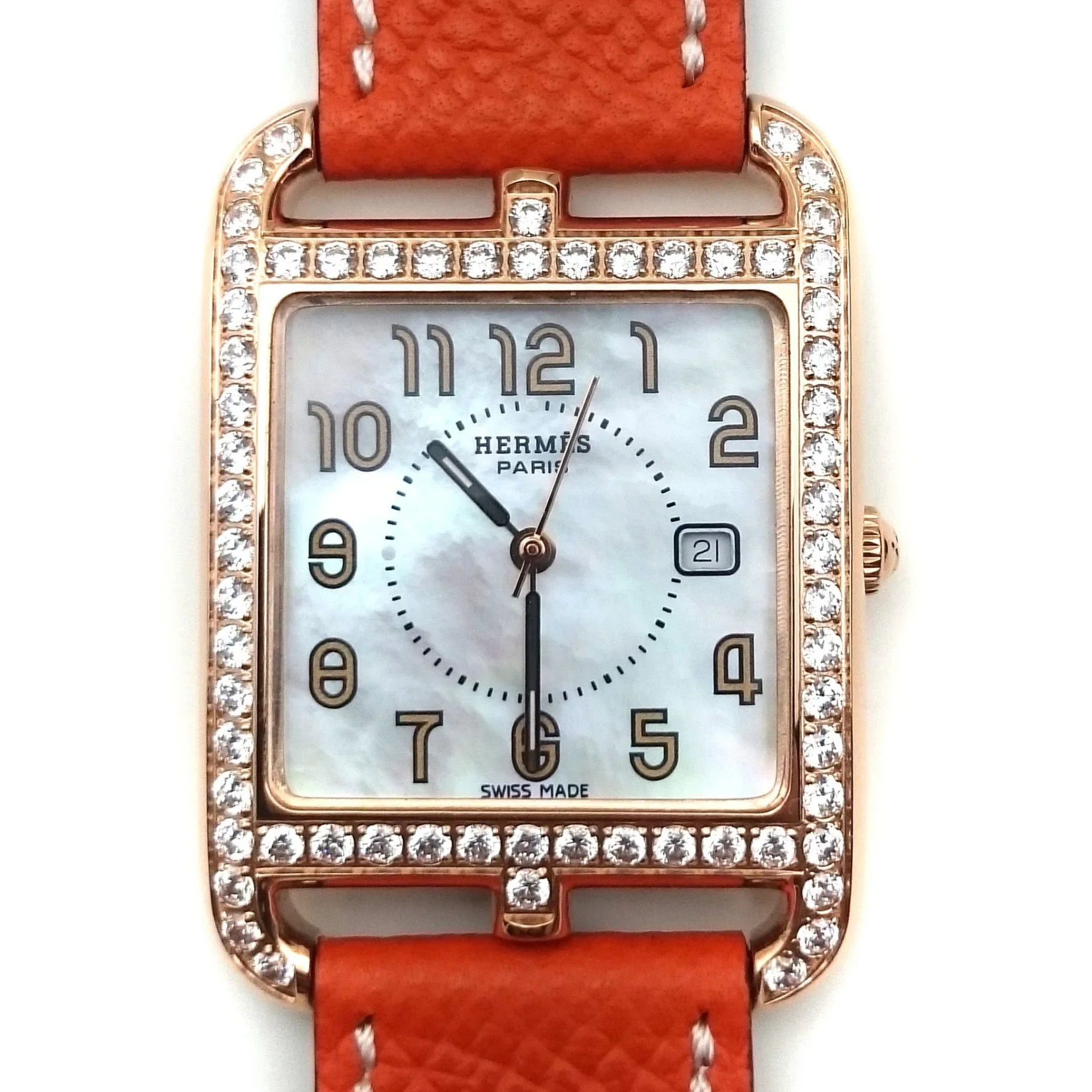 Cape Cod GM Quartz Rose Gold with Diamond Bezel on Orange Epsom Leather Strap