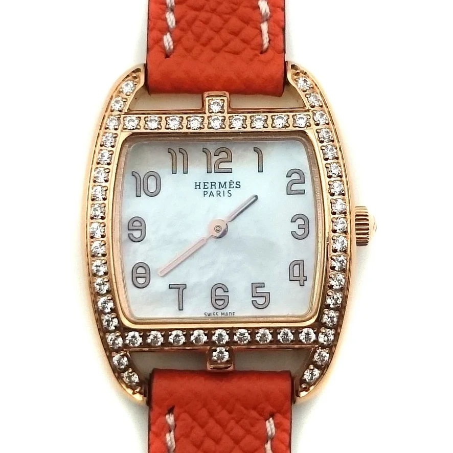 Cape Cod Tonneau Rose Gold with Diamond Bezel on Orange Epsom Leather Strap