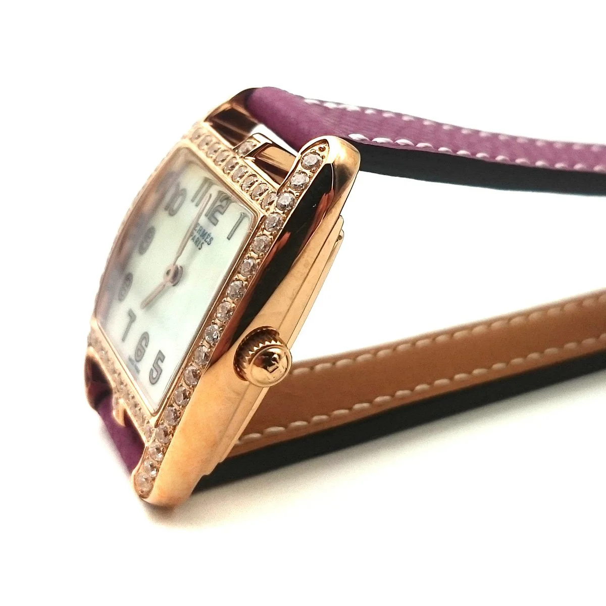 Cape Cod Tonneau Rose Gold with Diamond Bezel on Violet Epsom Leather Strap