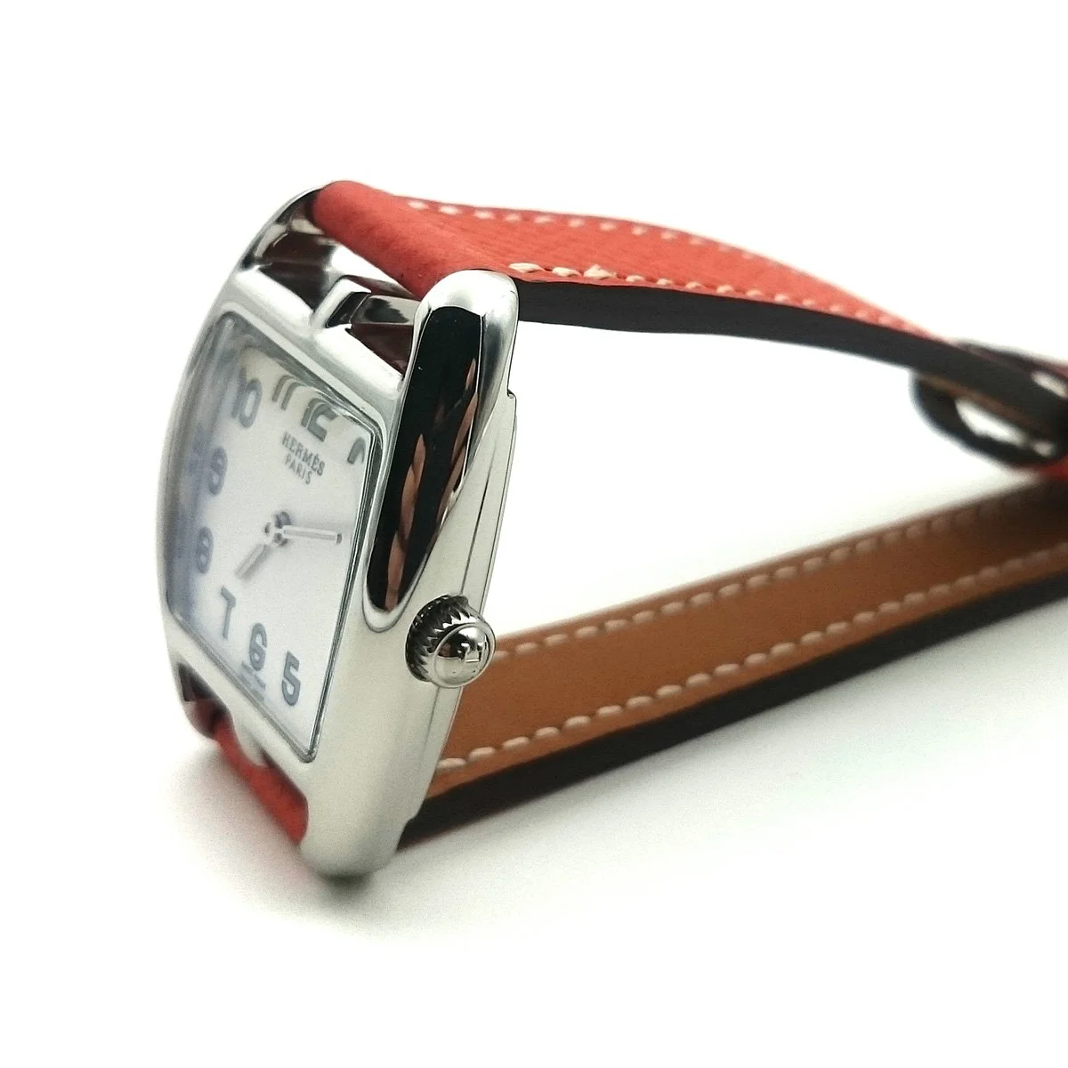 Cape Cod Tonneau Steel on Orange Epsom Leather Strap