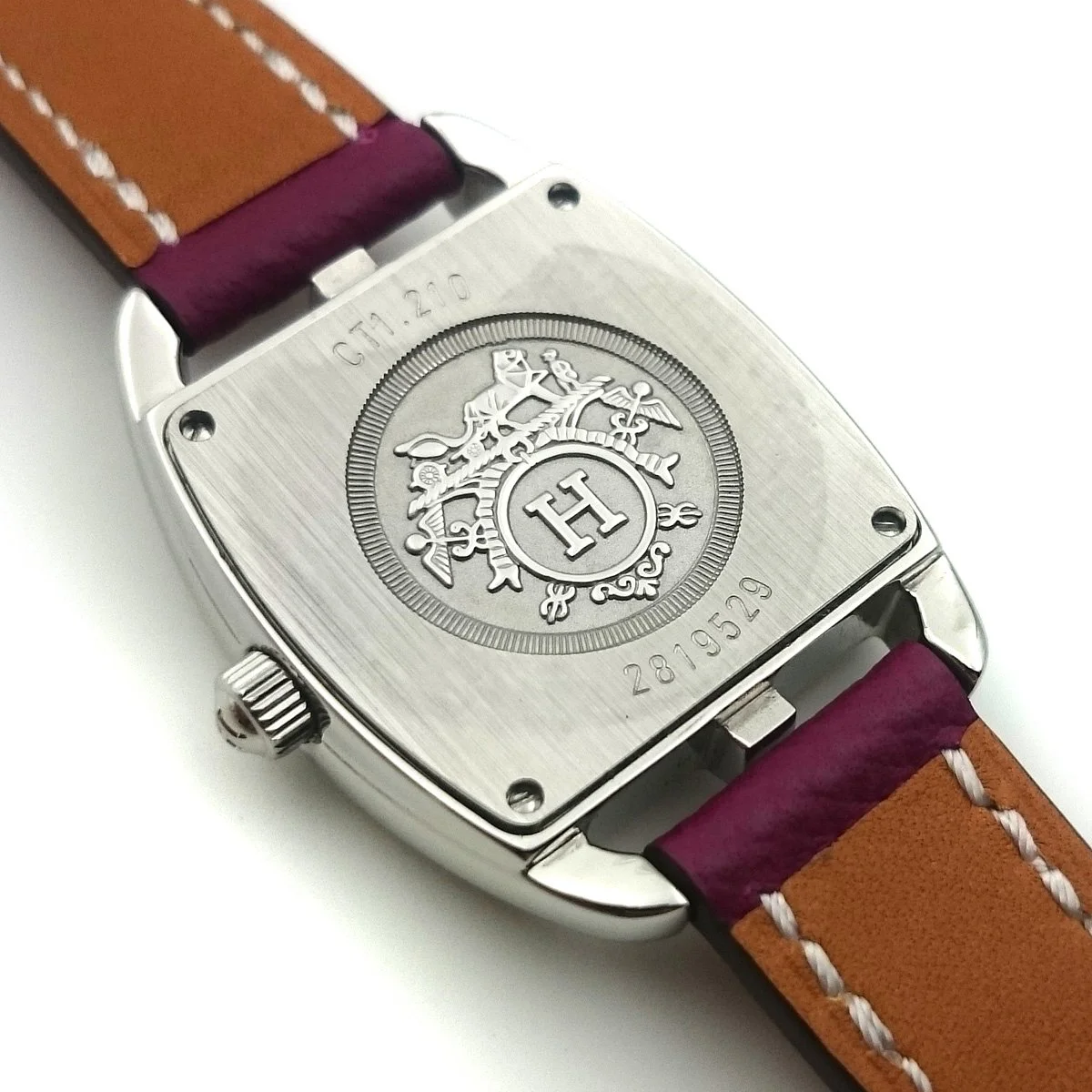 Cape Cod Tonneau Steel on Violet Epsom Leather Strap