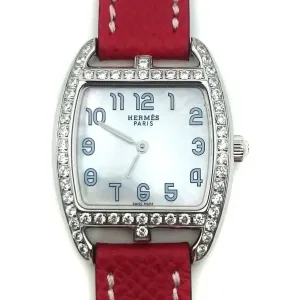Cape Cod Tonneau Steel with Diamond Bezel on Red Epsom Leather Strap