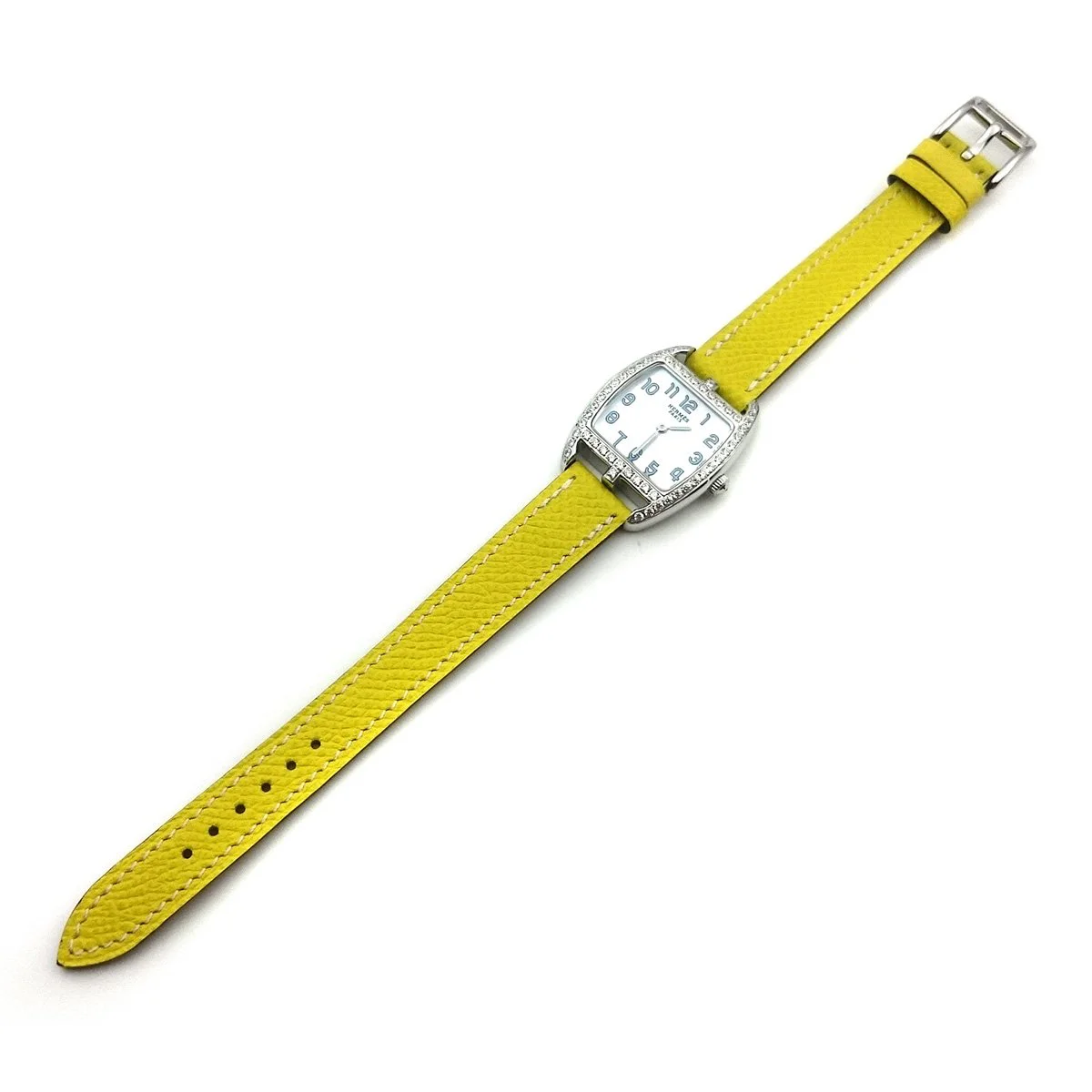 Cape Cod Tonneau Steel with Diamond Bezel on Yellow Epsom Leather Strap