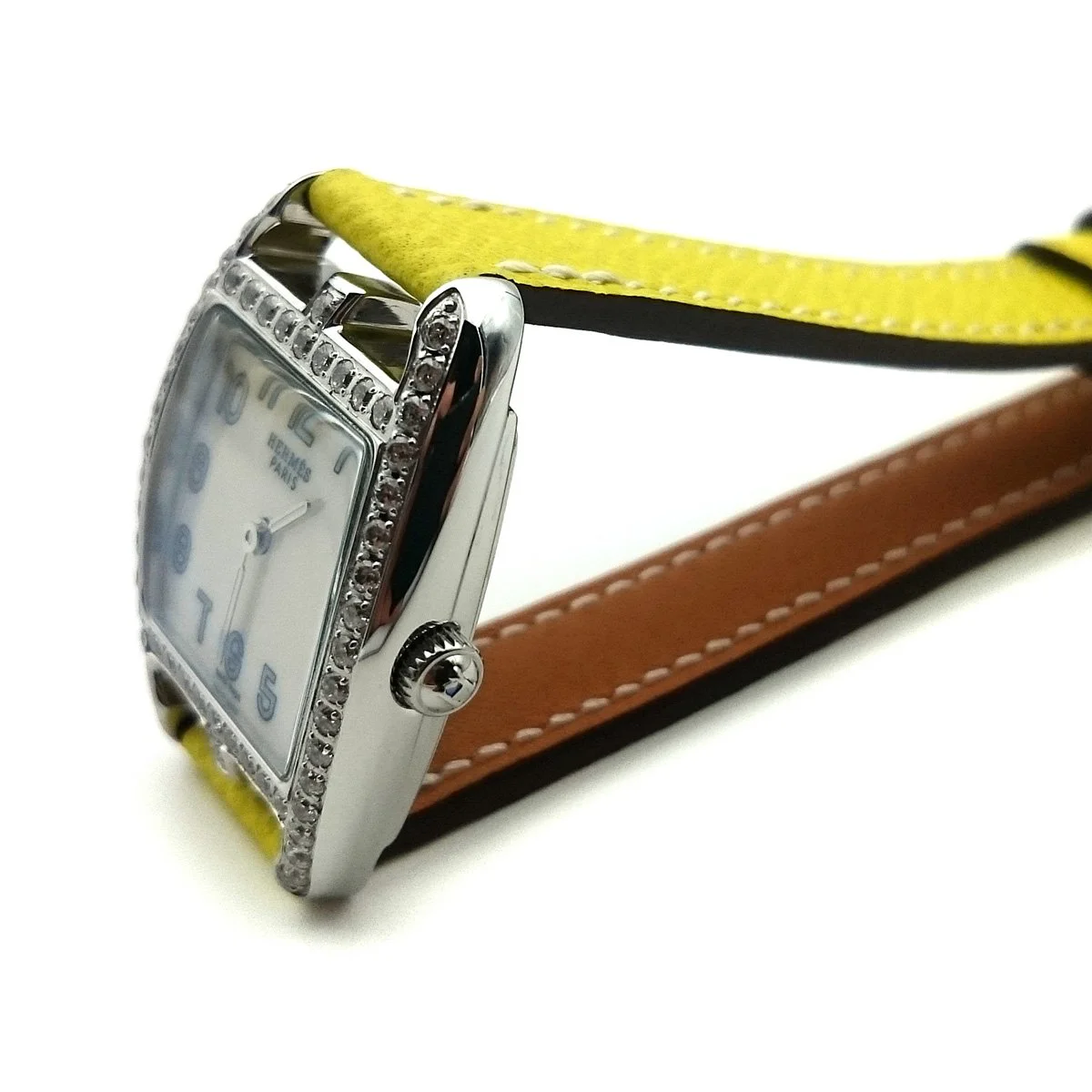 Cape Cod Tonneau Steel with Diamond Bezel on Yellow Epsom Leather Strap