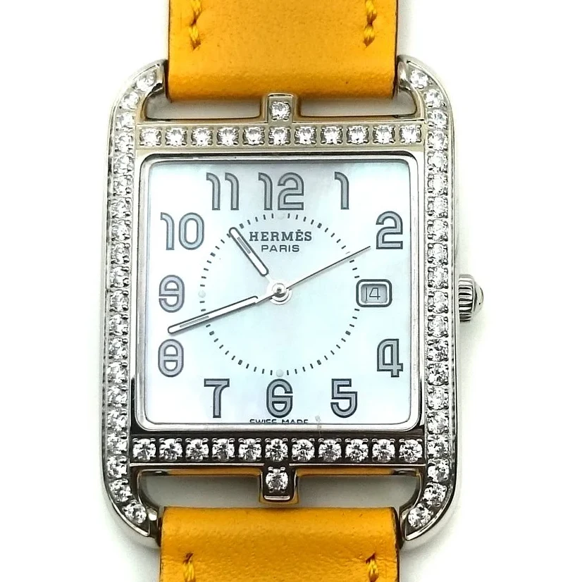 Cape Cod Tonneau Steel with Diamond Bezel on Yellow Fjord Leather Strap
