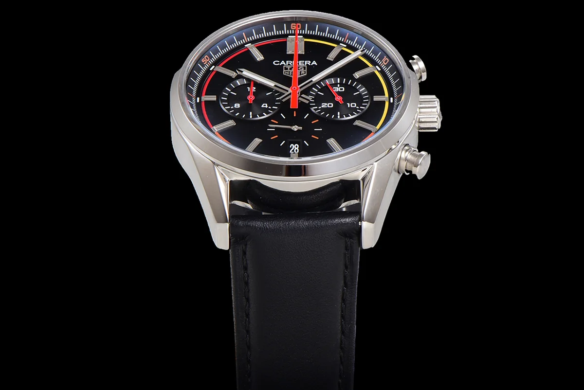 Carrera Chronograph 42 Black Dial on Leather Strap