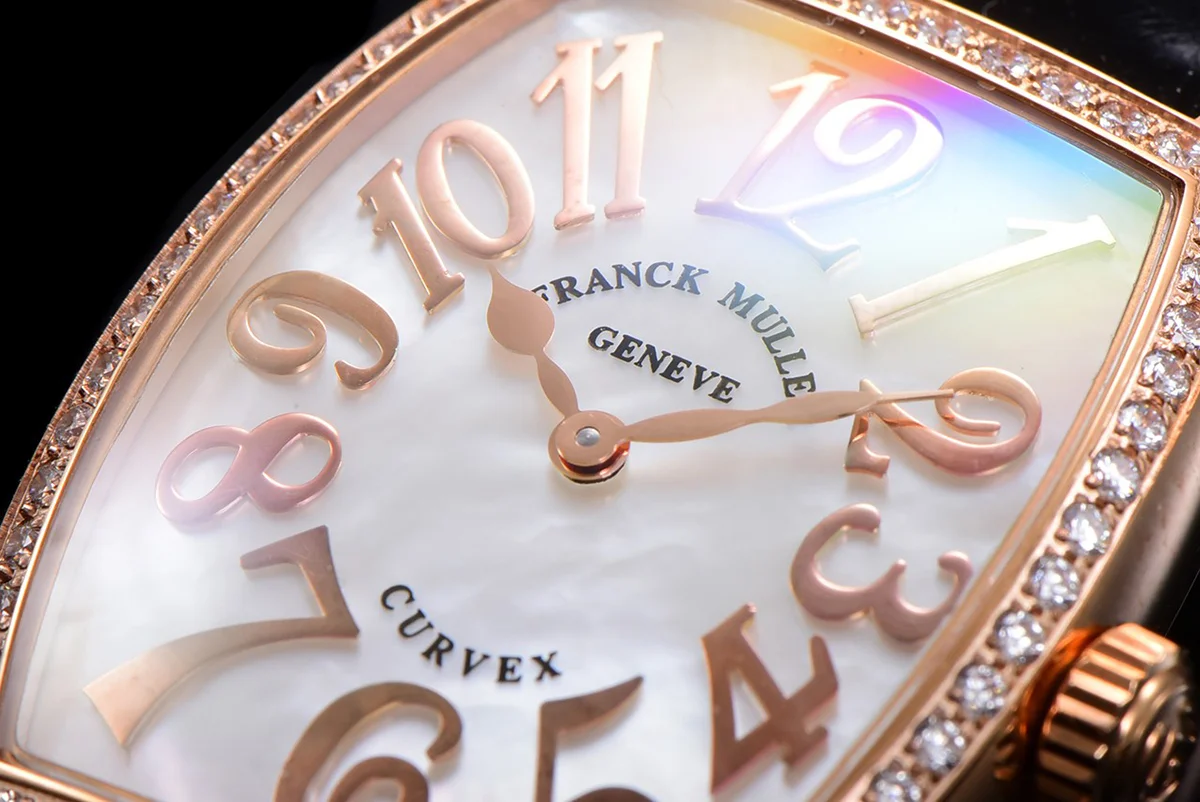 Cintree Curve MOP Dial in Rose Gold on Black Leather Strap