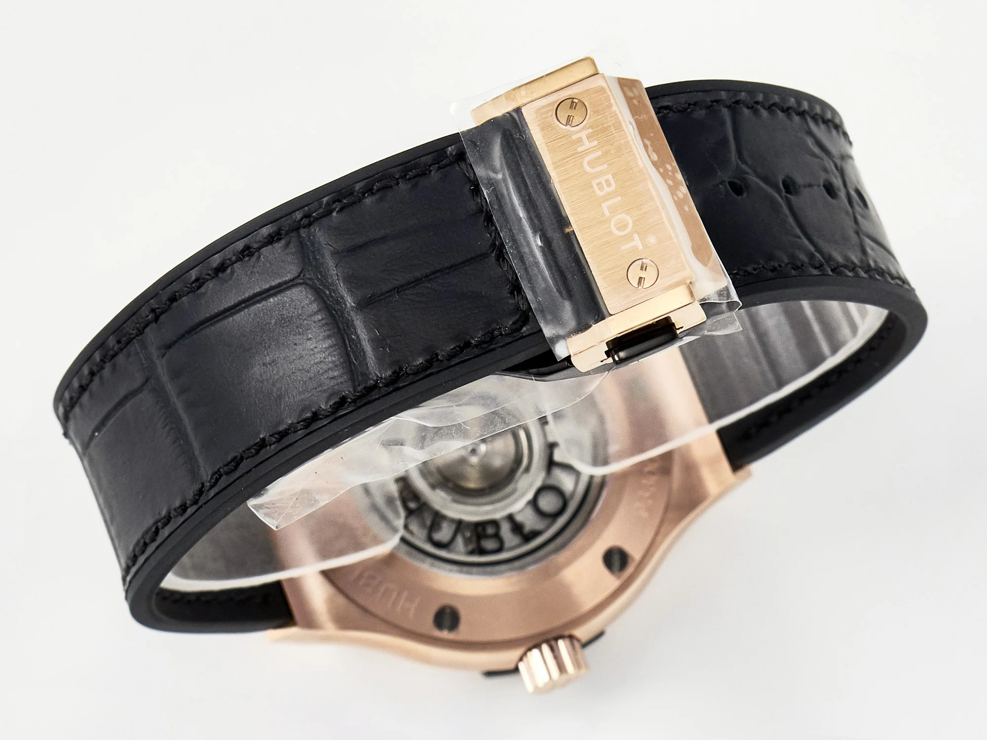Classic Fusion 38mm RG JJF 1:1 Best Edition Black Dial on Black Gummy Leather Strap