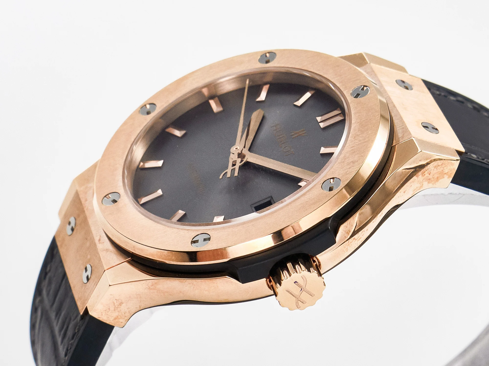 Classic Fusion 38mm RG JJF 1:1 Best Edition Gray Dial on Black Gummy Leather Strap