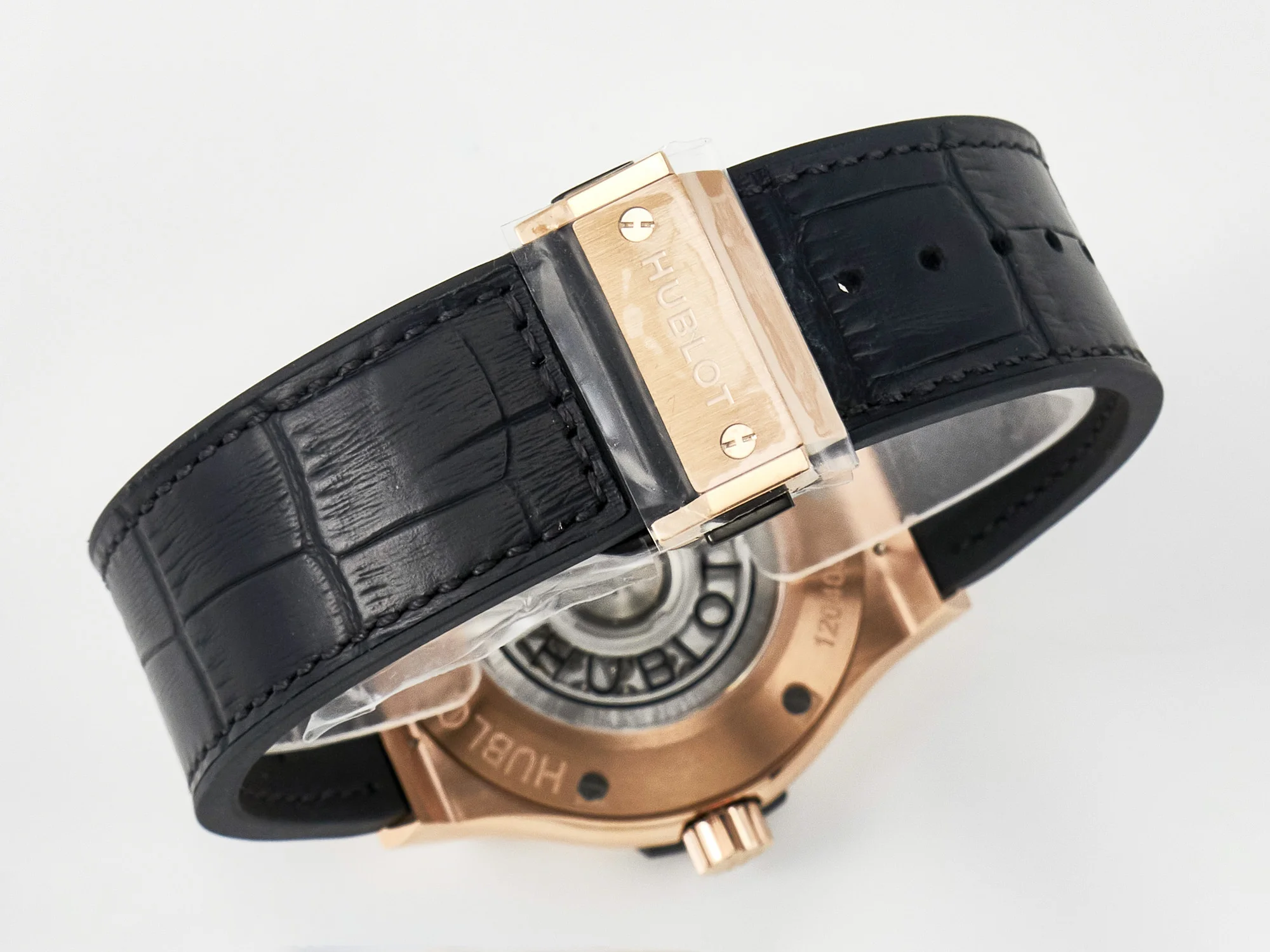 Classic Fusion 42mm RG JJF 1:1 Best Edition Black Dial on Black Gummy Leather Strap