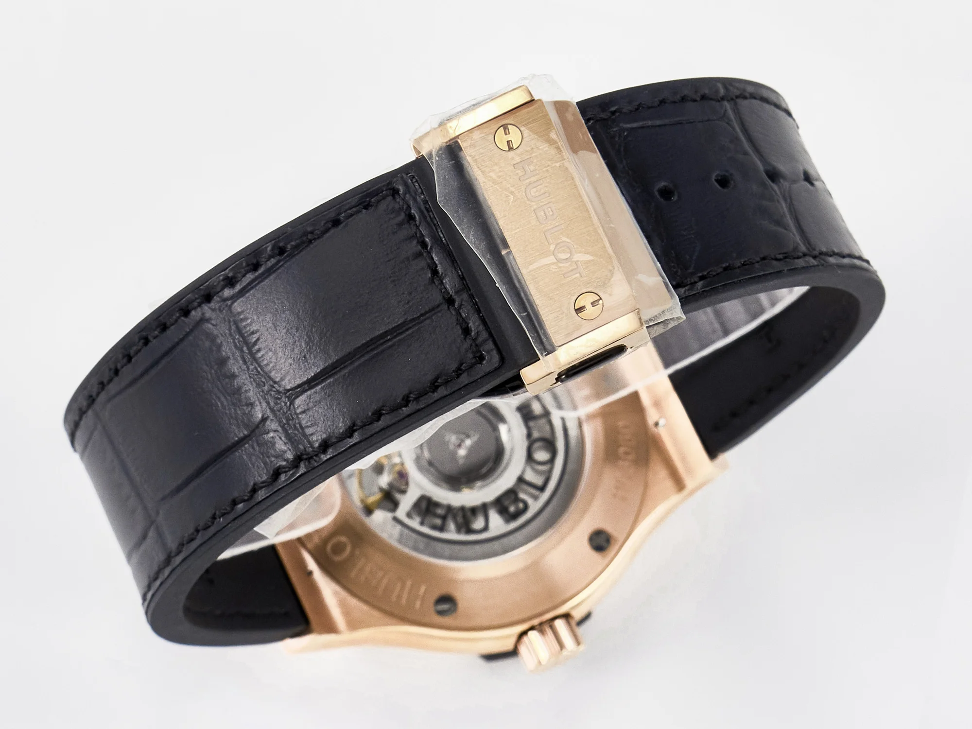 Classic Fusion 42mm RG JJF 1:1 Best Edition White Dial on Black Gummy Leather Strap