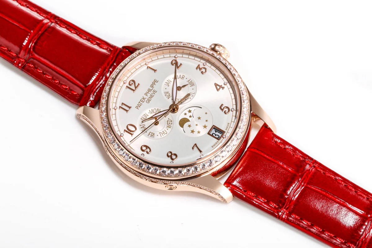 Complications 4948G Annual Calendar Moonphase White Dial in White Pink on Leather Strap