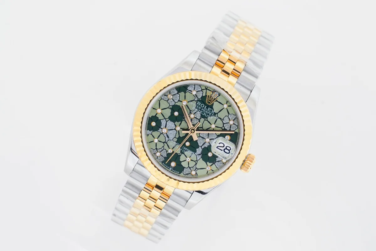 Datejust 31 278273 Olive Green Floral Motiff Dial in Yellow Gold/Steel