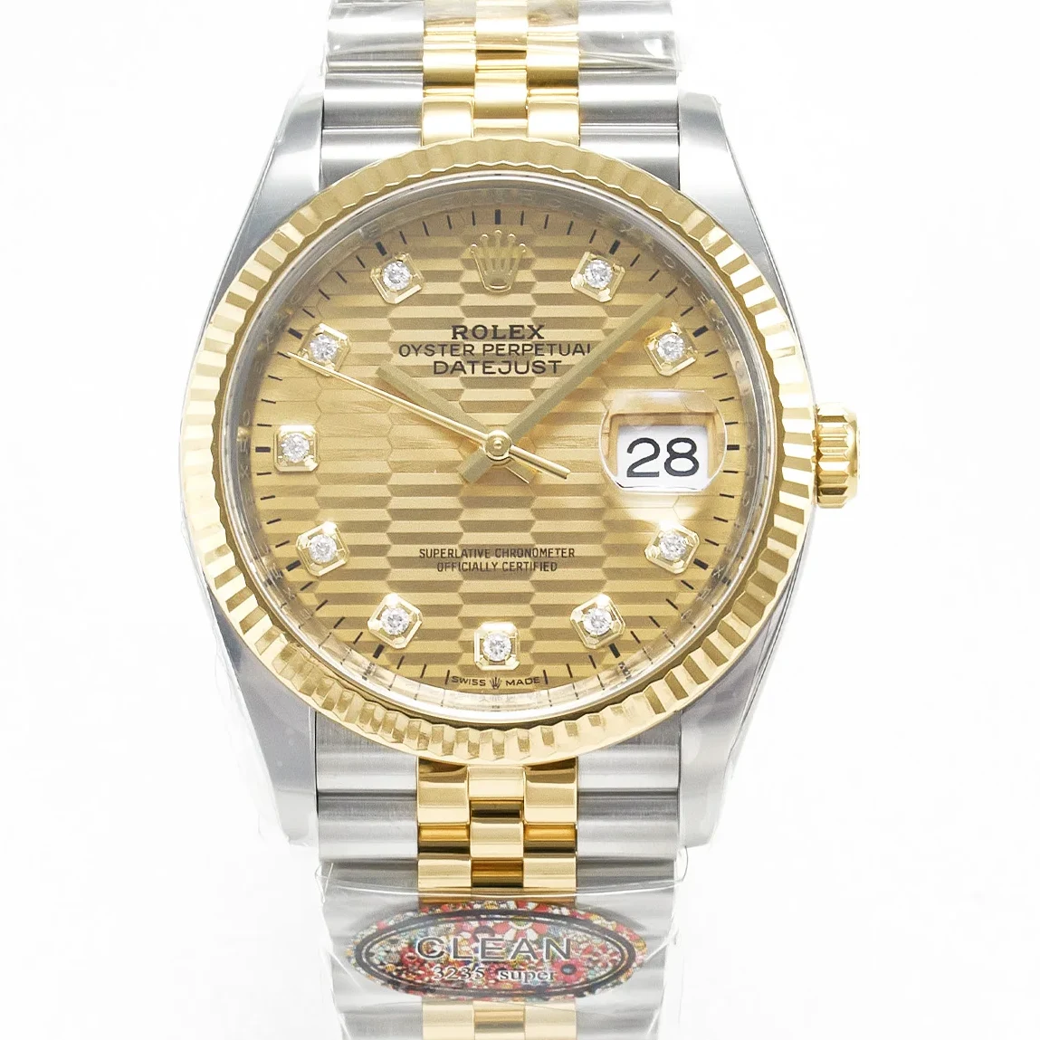DateJust 36 126233 Clean 1:1 Best Edition 904L Steel YG Textured Diamonds Dial on SS/YG Jubilee Bracelet VR3235