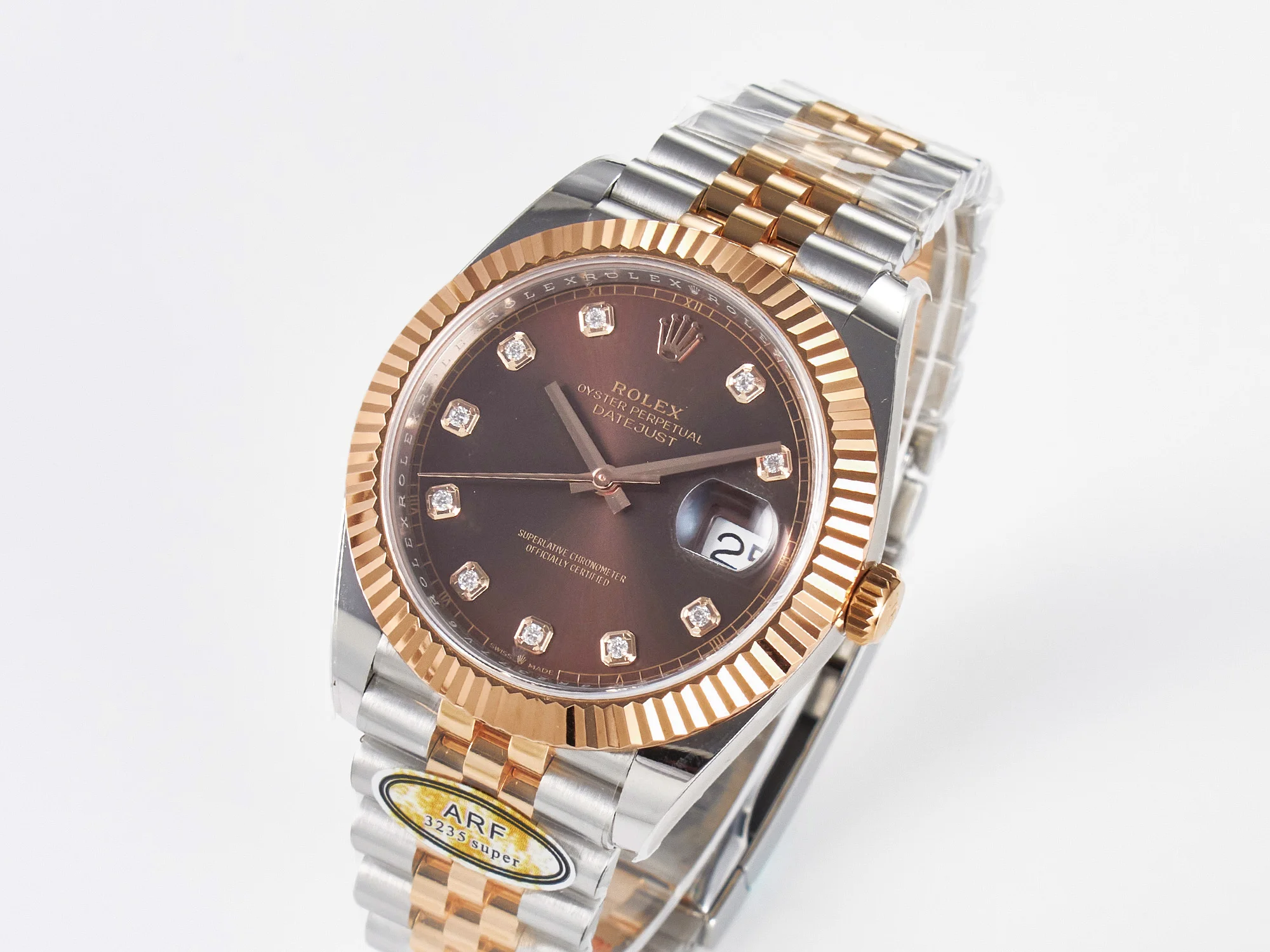 DateJust 41 126331 ARF 1:1 Best Edition 904L Steel Brown Diamonds Dial on SS/RG Jubilee Bracelet SH3235(Gain Weight)