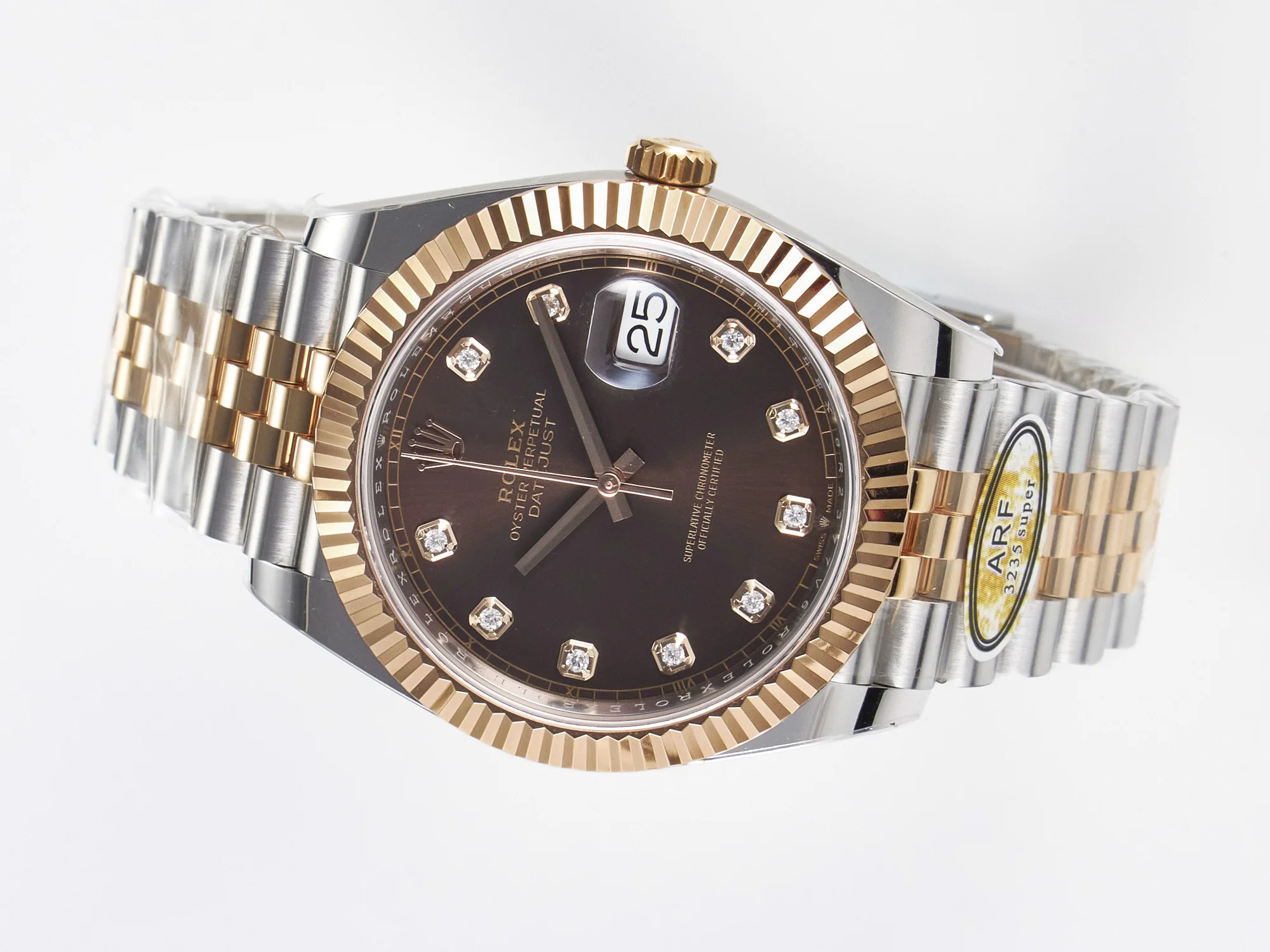 DateJust 41 126331 ARF 1:1 Best Edition 904L Steel Brown Diamonds Dial on SS/RG Jubilee Bracelet SH3235(Gain Weight)