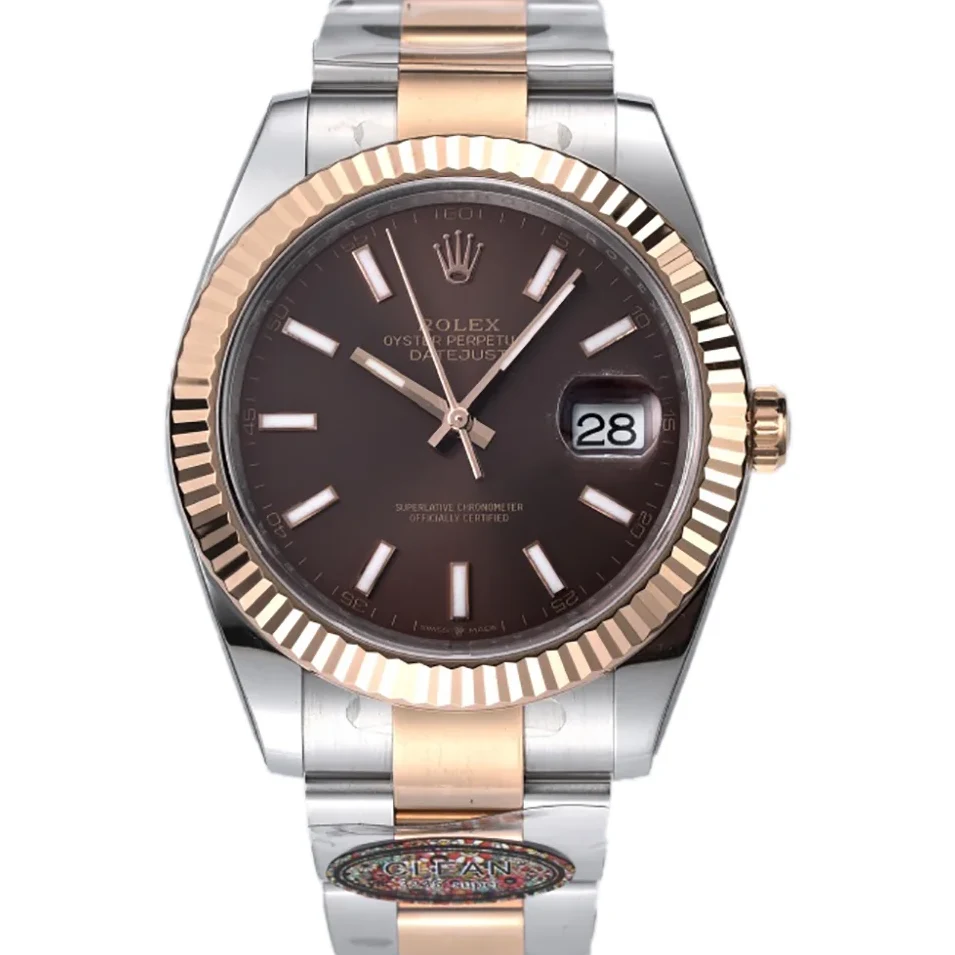 Datejust 41 126331 Chocolate Dial Stick Markers in Everose/Steel on Oyster Bracelet