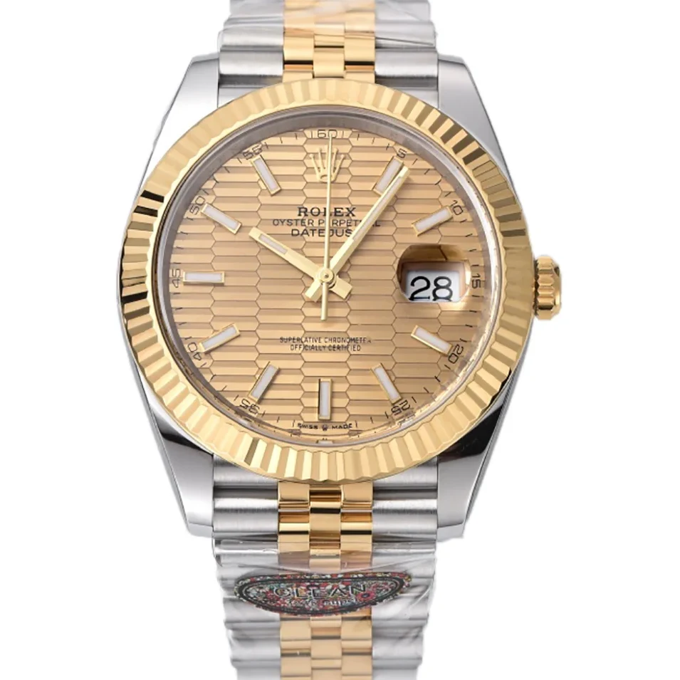 Datejust 41 126333 Champagne Motif Dial Stick Markers in Yellow/Steel on Jubilee Bracelet