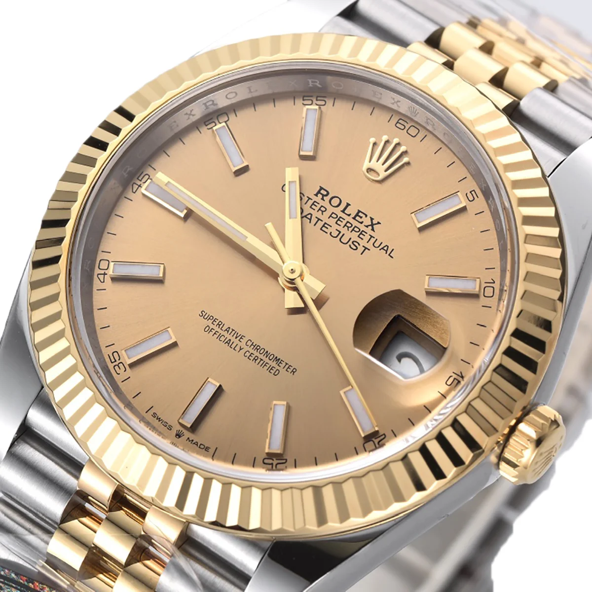 Datejust 41 126333 Champagne Motif Dial Stick Markers in Yellow/Steel on Jubilee Bracelet