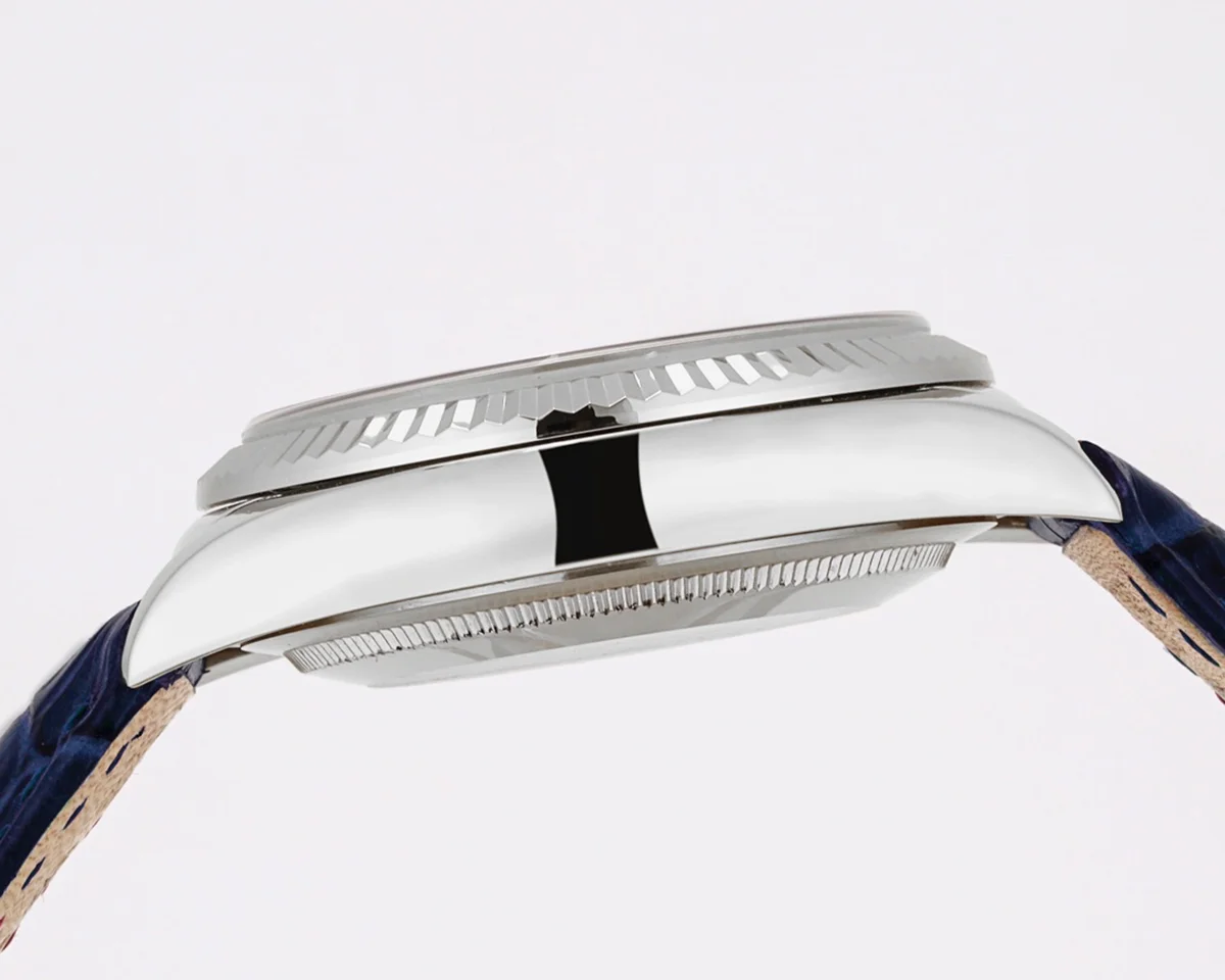 Day-Date 36 Blue Dial in White Gold on Leather Strap