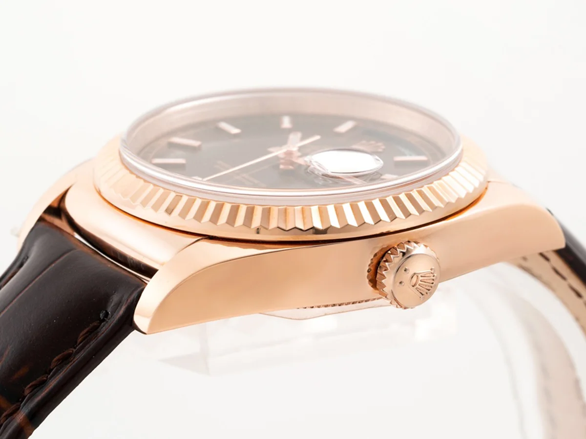 Day-Date 36 Brown Dial in Rose Gold on Leather Strap