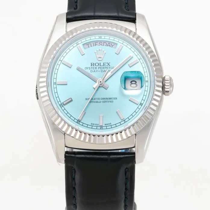 Day-Date 36 Ice Blue Dial in White Gold on Leather Strap