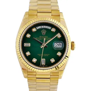 Daydate 36 128238 Green Dial with Diamond Markers in Yellow Gold