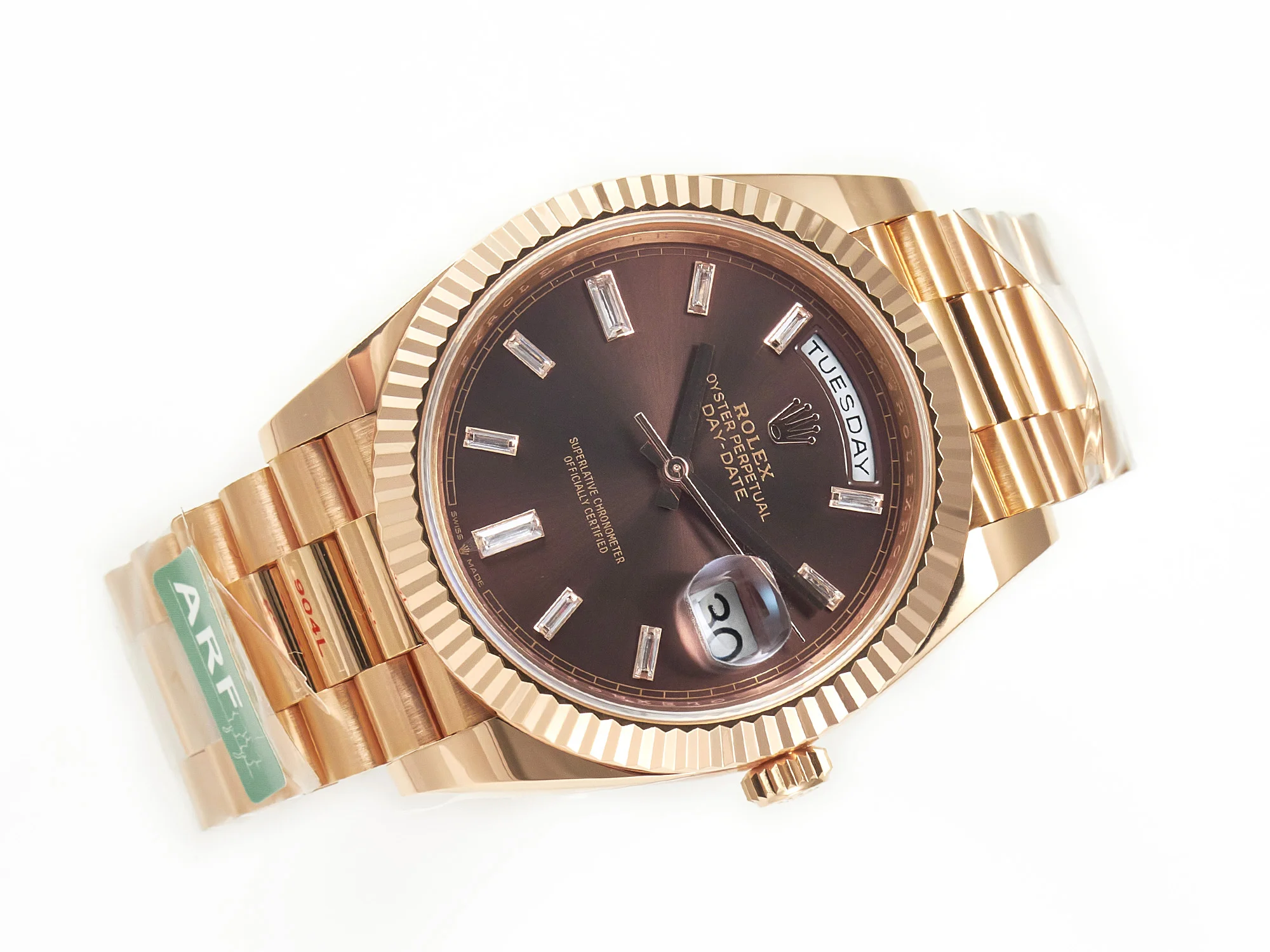 DayDate 40 228235 ARF 904L Steel Brown Crystal Diamonds Bezel on President Bracelet VR3255