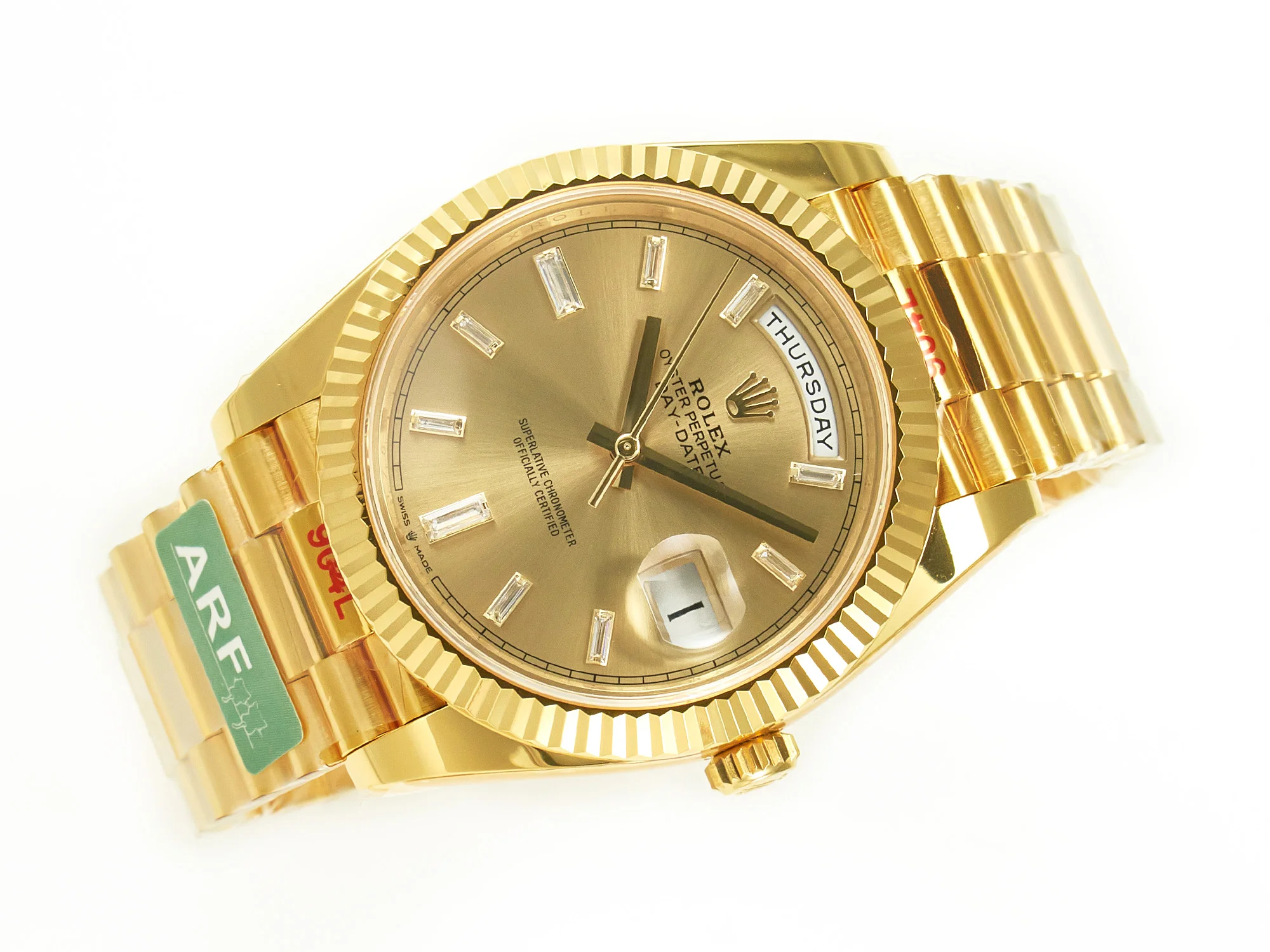 DayDate 40 228238 ARF 904L Steel YG Crystal Diamonds Bezel on President Bracelet VR3255