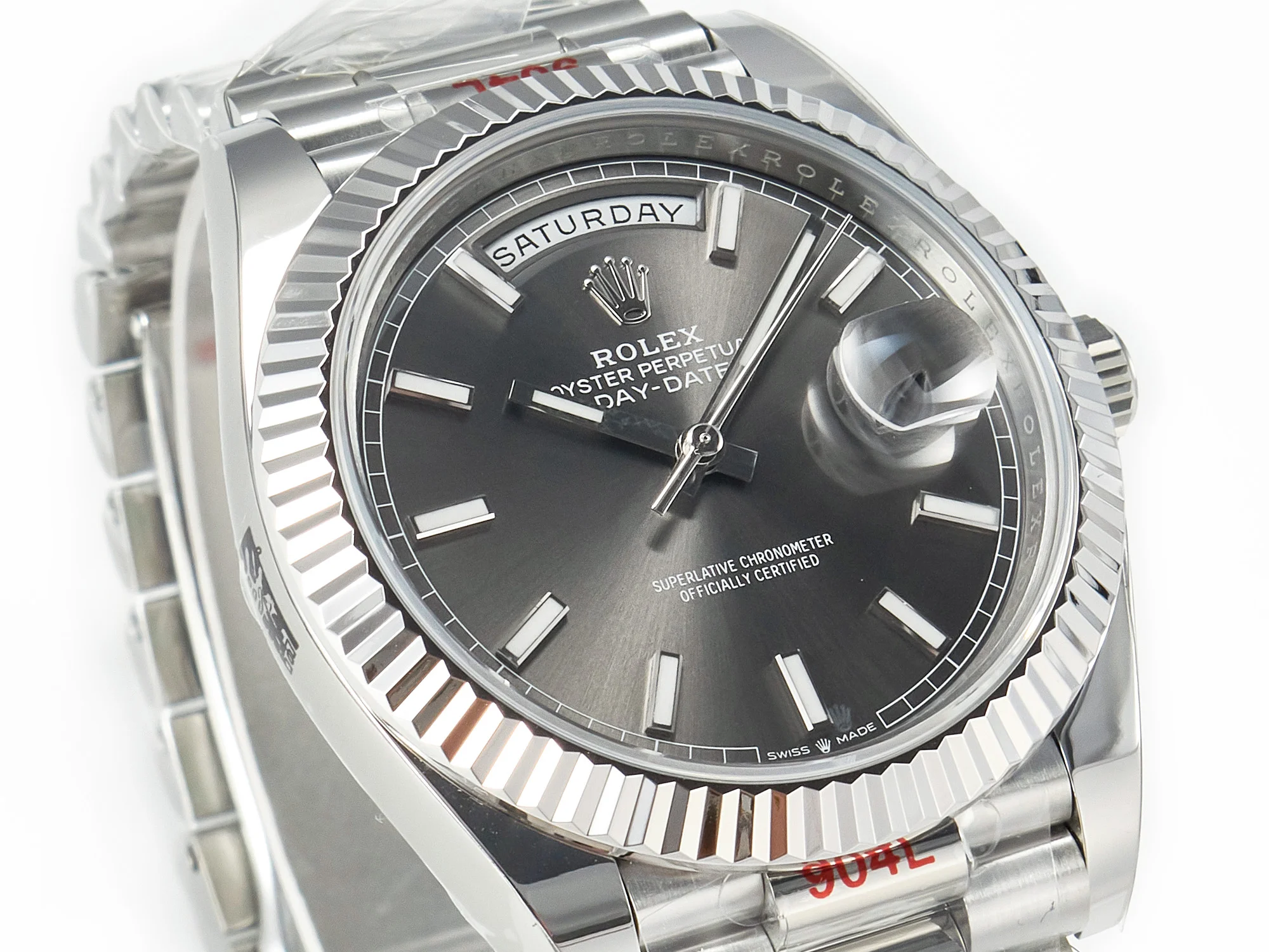DayDate 40 228239 ARF 904L Steel Grey Stick Dial on President Bracelet VR3255