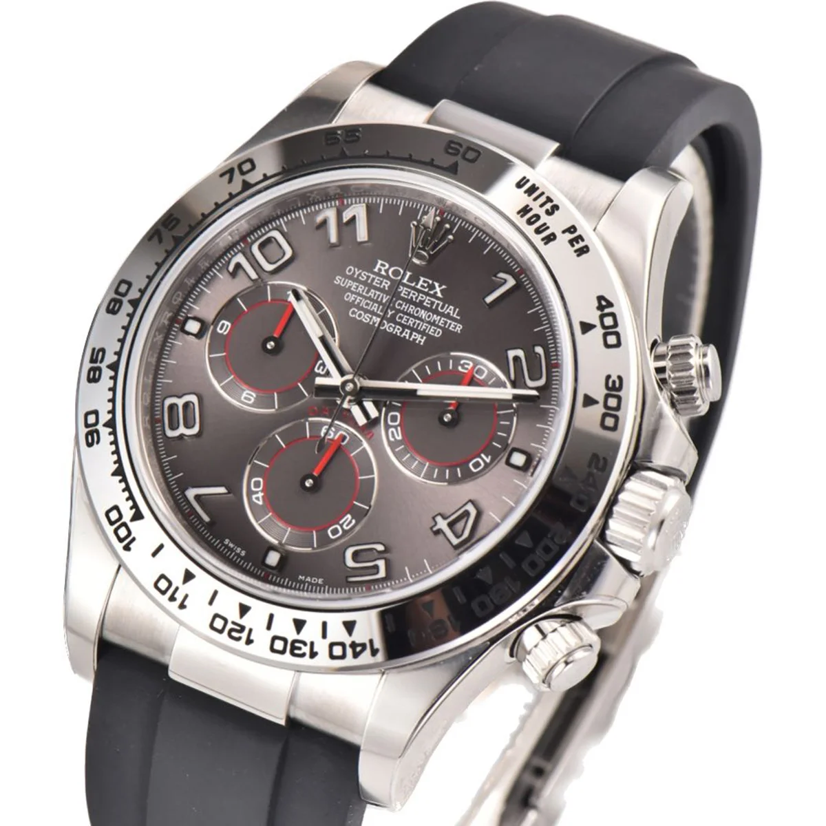 Daytona 116519 Slate Grey Dial in White Gold on Rubber Strap
