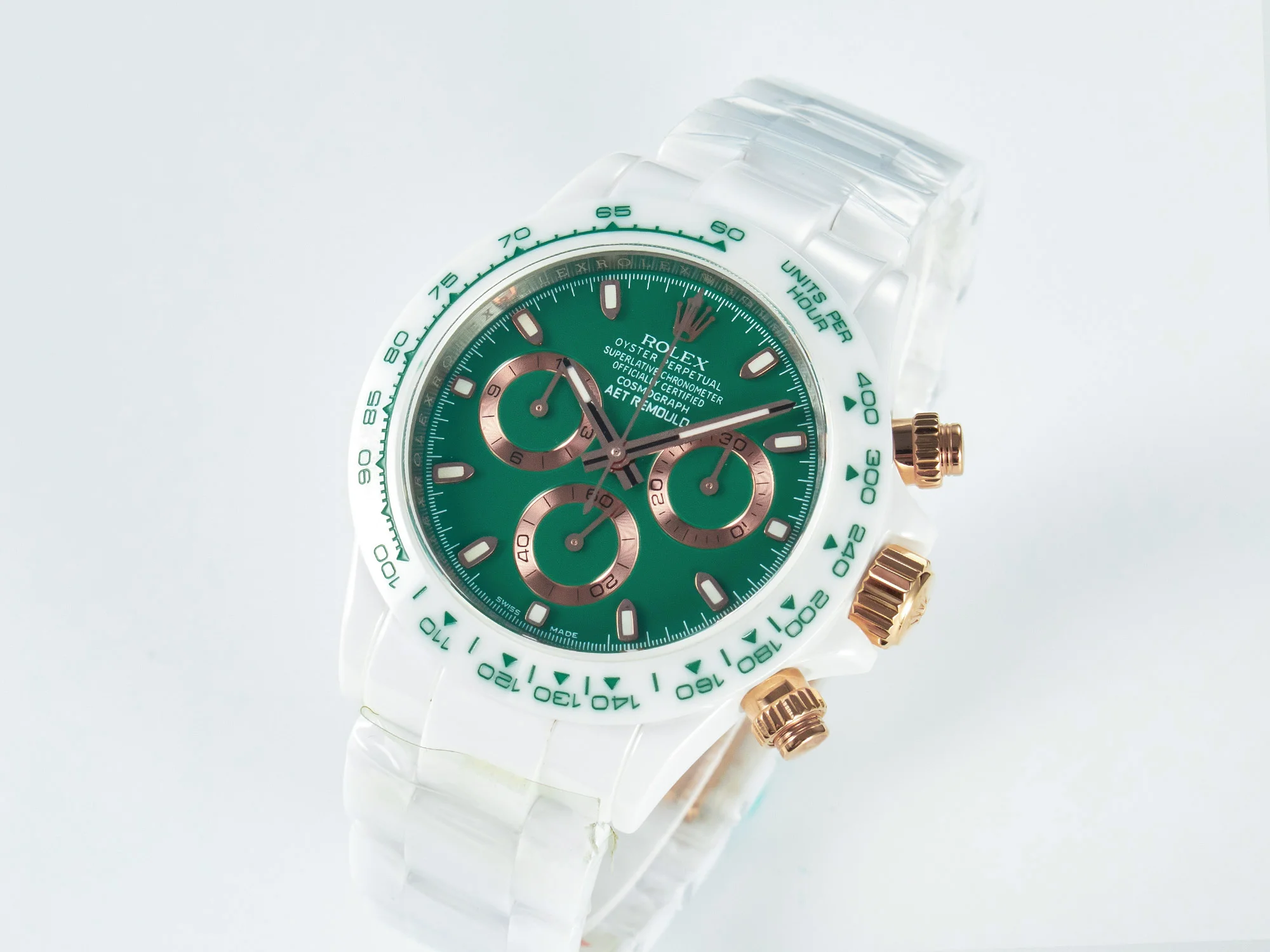 Daytona AET White Ceramic Case and Bracelet Green Dial N6F Best Edition SA4130