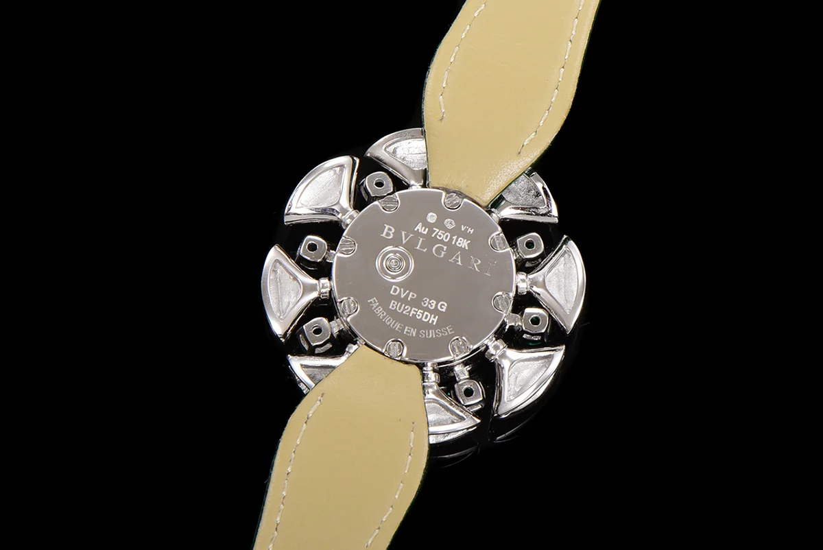 Diva’s Dream Jewellery Watch Diamond Paved Dial in White Gold on Green Leather Strap