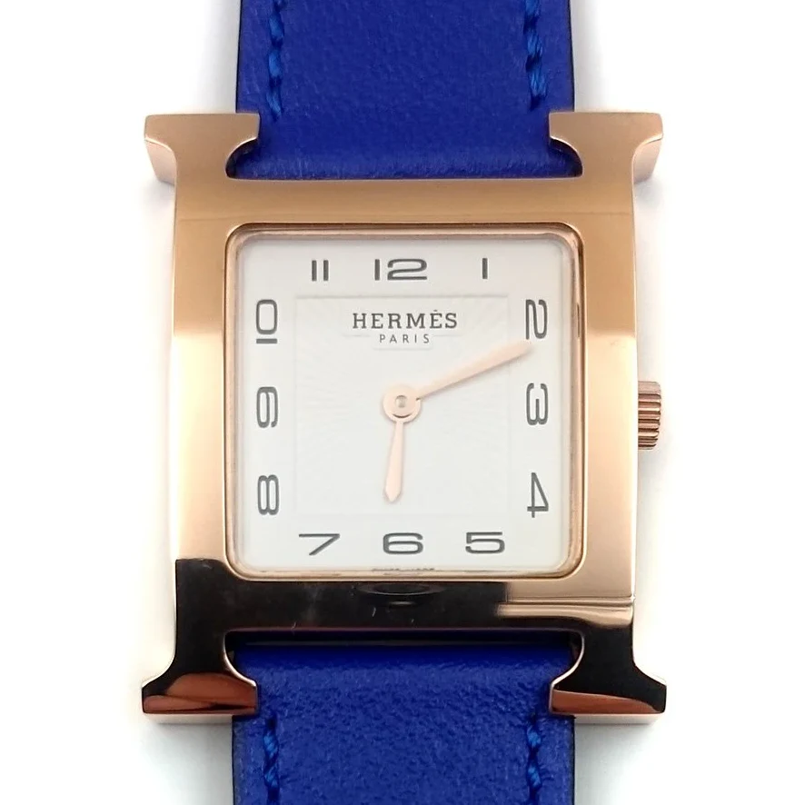 Heure H Rose Gold on Blue Fjord Leather Strap
