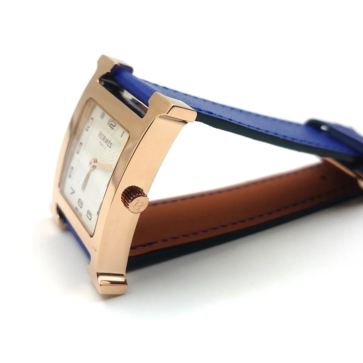 Heure H Rose Gold on Blue Fjord Leather Strap
