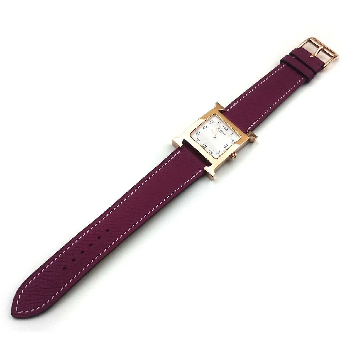 Heure H Rose Gold on Violet Epsom Leather Strap