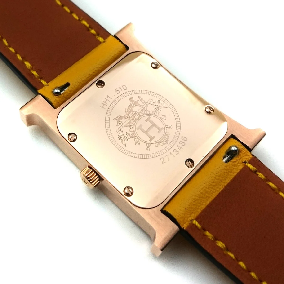 Heure H Rose Gold with Diamond Bezel and Markers on Yellow Fjord Leather Strap
